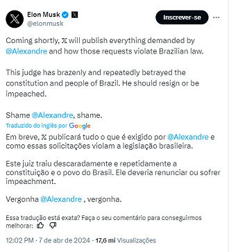Em breve, 𝕏 publicará tudo o que é exigido por @Alexandre e como essas solicitações violam a legislação brasileira.